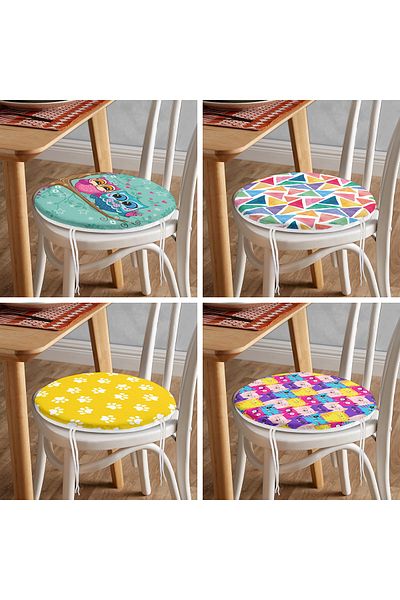 Realhomes Set of 4 Colorful Children's Patterned Decorative Round Zippered Chair Cushions