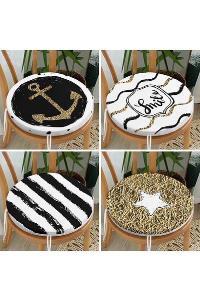 Realhomes 4-Piece Modern Round Zippered Chair Cushion Set with Gold Detail on White Background
