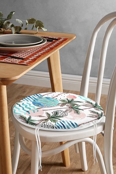 Realhomes Palm Tree Patterned Planet Digital Printed Round Zippered Chair Cushion