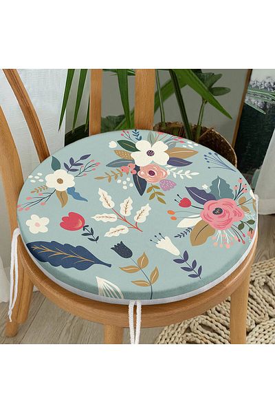 Realhomes Colorful Floral Pattern Digital Printed Modern Round Zippered Chair Cushion with Colorful Background