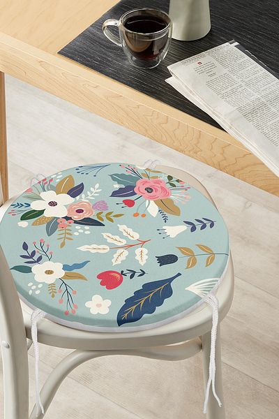Realhomes Colorful Floral Pattern Digital Printed Modern Round Zippered Chair Cushion with Colorful Background