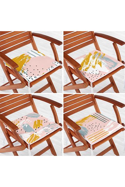 Realhomes Set of 4 Yellow and Pink Watercolor Brush Impact Decorative Zippered Chair Cushions