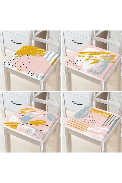 Realhomes Set of 4 Yellow and Pink Watercolor Brush Impact Decorative Zippered Chair Cushions