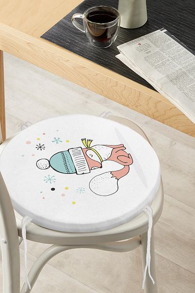 Realhomes Modern Round Zippered Chair Cushion with Cute Fox Pattern on White Background