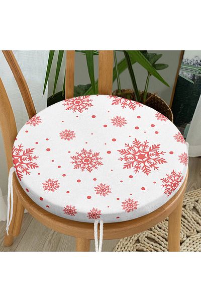 Realhomes Red Snow Patterned Special Designed Digital Printed Modern Round Zippered Chair Cushion