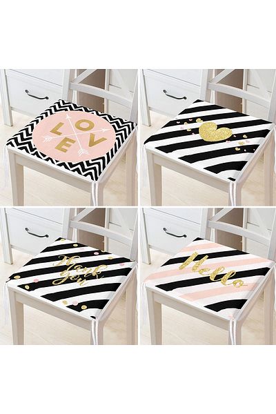 Realhomes 4-Piece Modern Zippered Chair Cushion Set with Gold Detailed Text on White Floor