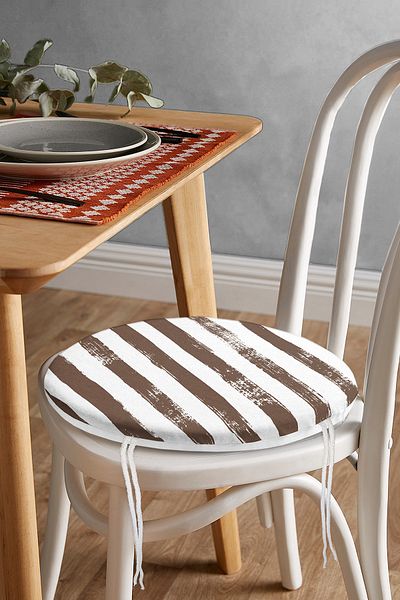 Realhomes Brown Striped Motif Modern Round Zippered Chair Cushion