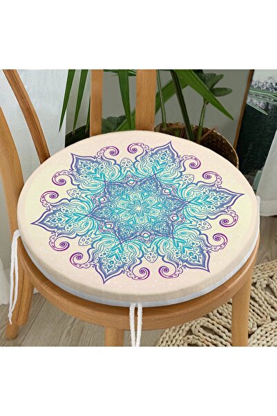 Realhomes Pernă modernă rotundă pentru scaun cu fermoar cu desen albastru de ...