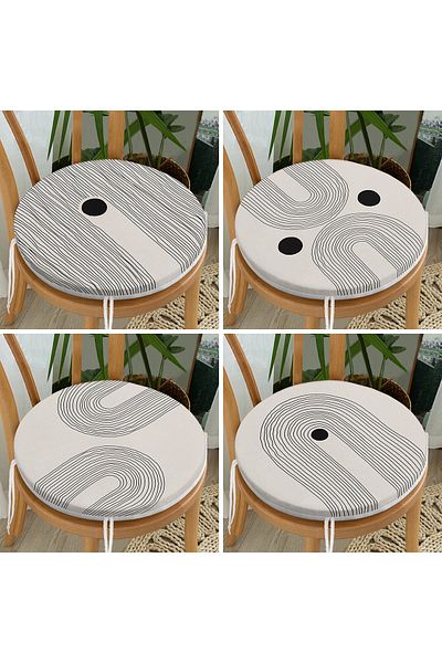 Realhomes Set of 4 Striped Design Cream Floored Round Zippered Chair Cushions