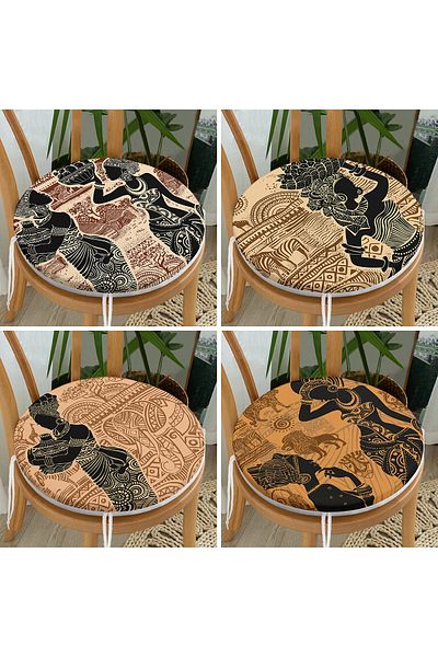 Realhomes Set of 4 Damask Patterned Arab Girl Designed Round Zippered Chair Cushions