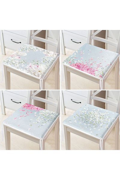 Realhomes 4-Piece Colorful Modern Zippered Chair Cushion Set with Leaf Pattern on the Floor