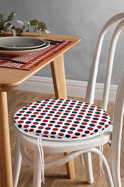 Realhomes Claret Red Navy Blue Polka Dot Digital Printed Modern Round Zippered Chair Cushion