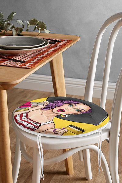 Realhomes Pop Art Illustrated Digital Printed Round Zippered Chair Cushion