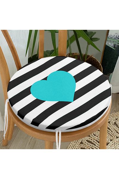 Realhomes Modern Heart Patterned Digital Printed Round Zippered Chair Cushion
