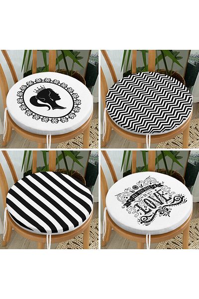 Realhomes Set of 4 Black and White Colored Decorative Round Zippered Chair Cushions