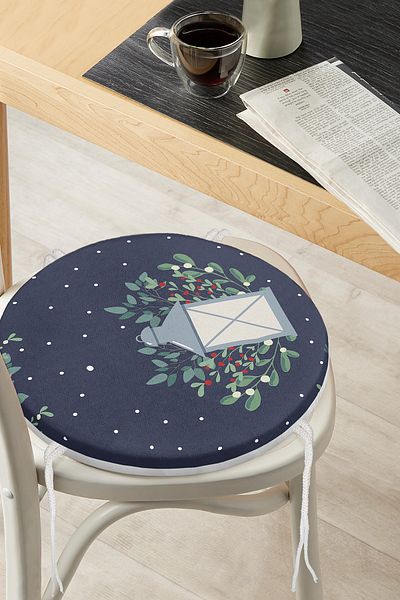 Realhomes Specially Designed Digital Printed Round Zippered Chair Cushion with Dark Blue Floor