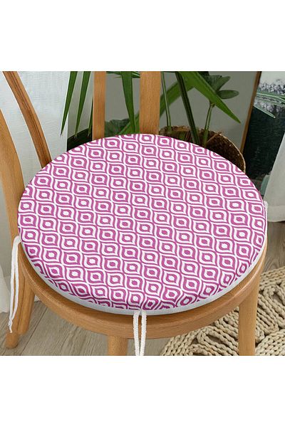 Realhomes Custom Design Purple Ikat Patterned Digital Printed Round Zippered Chair Cushion