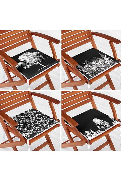 Realhomes 4-Piece Digital Printed Special Design Zippered Chair Cushion Set with Tree Motif on Black Background