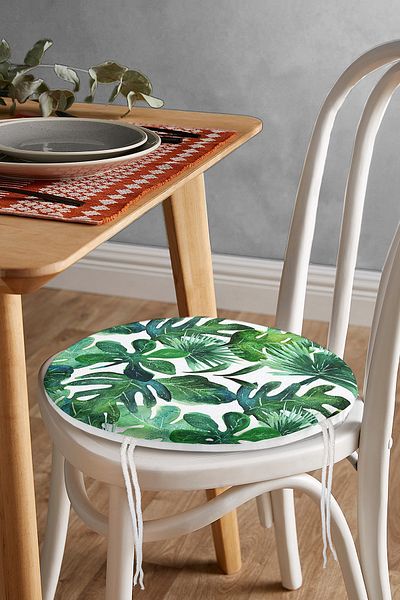 Realhomes Watercolor Tropical Leaves Patterned Special Design Round Zippered Chair Cushion