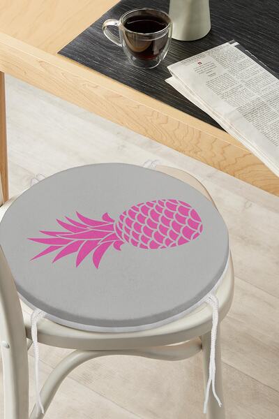 Realhomes Сірий фон Ананас Цифровий друк Кругла подушка для стільця на блискавці