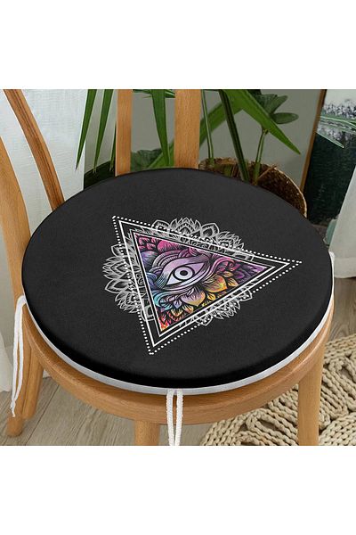 Realhomes Special Design Digital Printed Round Zippered Chair Cushion with Third Eye Motif