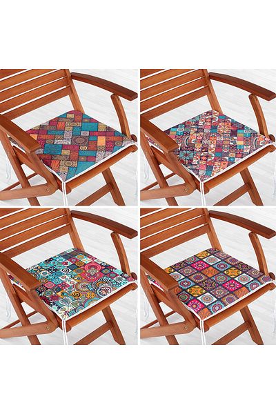 Realhomes Set of 4 Colorful Ethnic Checkered Design Zippered Chair Cushions