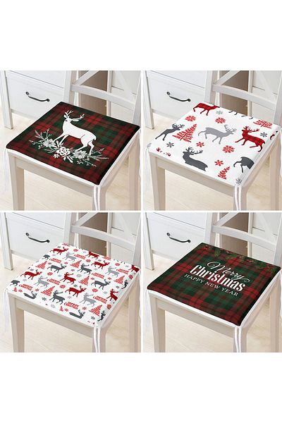 Realhomes Set of 4 Merry Christmas Themed Deer Motif Zippered Chair Cushions