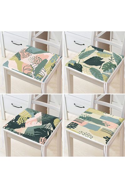Realhomes 4-Piece Modern Zippered Chair Cushion Set with Onedraw Drawing on Colorful Floor