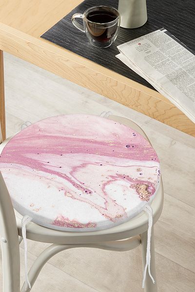 Realhomes Pink White Marble Patterned Digital Printed Round Zippered Chair Cushion