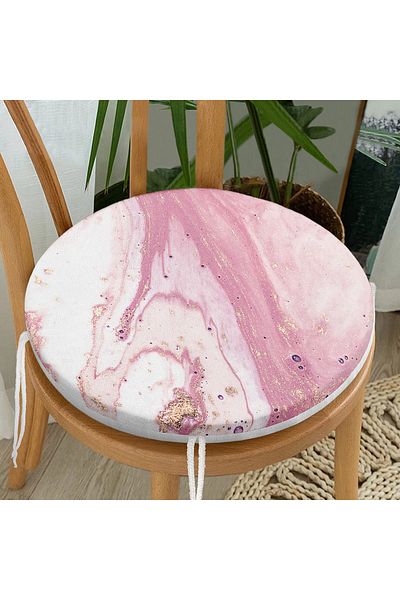 Realhomes Pink White Marble Patterned Digital Printed Round Zippered Chair Cushion