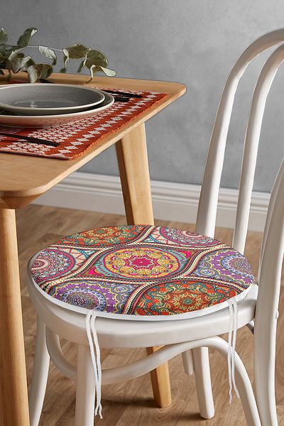 Realhomes Spiral Circle Patterned Tile Motif Digital Printed Round Zippered Chair Cushion