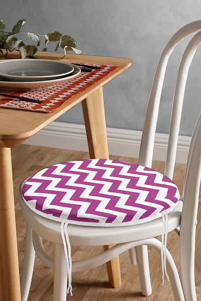 Realhomes Modern Zigzag Patterned Digital Printed Round Zippered Chair Cushion