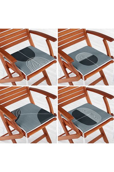 Realhomes 4-Piece Light Smoke Colored Digital Printed Zippered Chair Cushion Set with Onedraw Drawing