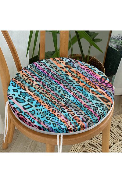 Realhomes Multi Colors Digital Printed Modern Round Zippered Chair Cushion