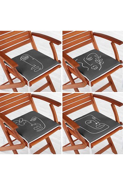 Realhomes Set of 4 Smoked Floor Zippered Chair Cushions with Onedraw Drawing