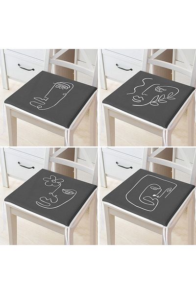 Realhomes Set of 4 Smoked Floor Zippered Chair Cushions with Onedraw Drawing