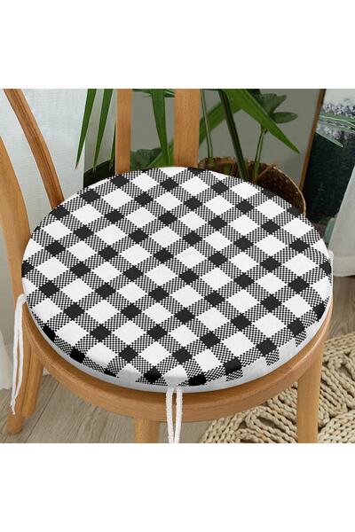 Realhomes Сучасна кругла подушка для стільця з цифровим принтом у вигляді чор...