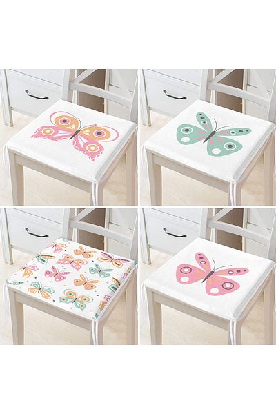 Realhomes Set of 4 Colorful Butterflies Special Design Digital Printed Modern Zippered Chair Cushions