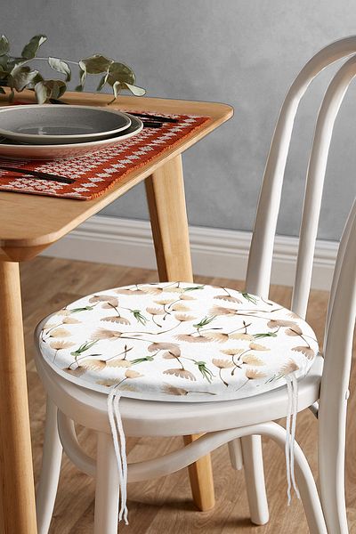 Realhomes Digital Printed Modern Round Zippered Chair Cushion with Flower Pattern on White Background