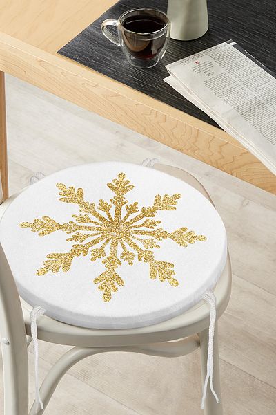 Realhomes Gold Look Snowflake Patterned 3D Modern Round Zippered Chair Cushion