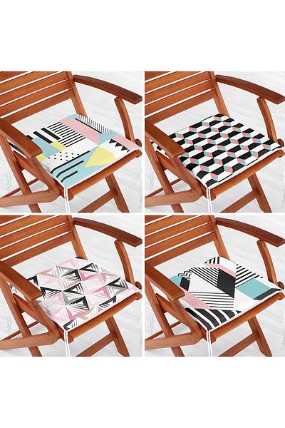 Realhomes Set of 4 Colorful Geometric Drawings Zippered Chair Cushions