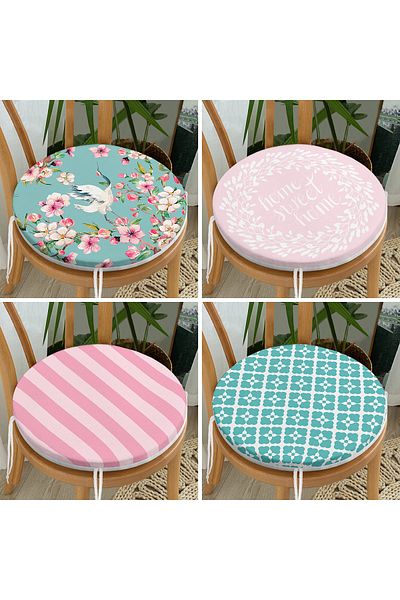 Realhomes Set of 4 Pink and Mint Green Concept Decorative Round Zippered Chair Cushions