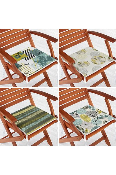 Realhomes 4-Piece Modern Zippered Chair Cushion Set with Onedraw Drawing on Colorful Floor