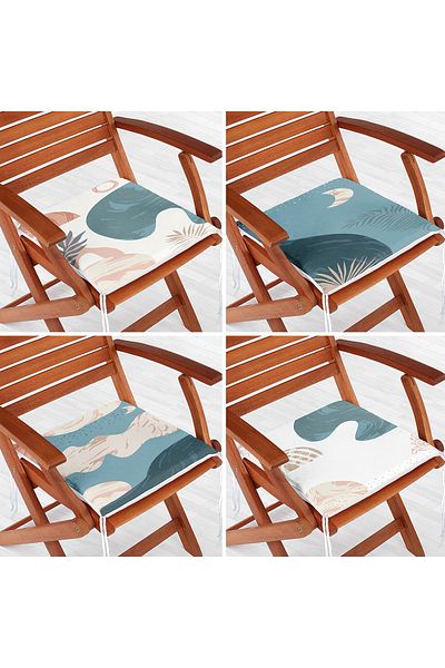 Realhomes 4-Piece Modern Zippered Chair Cushion Set with Onedraw Drawing on Colorful Floor