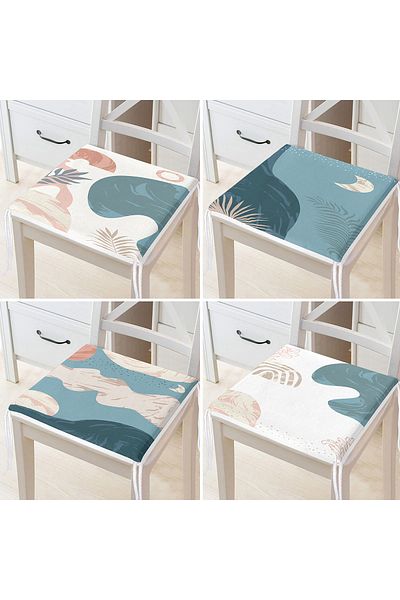 Realhomes 4-Piece Modern Zippered Chair Cushion Set with Onedraw Drawing on Colorful Floor