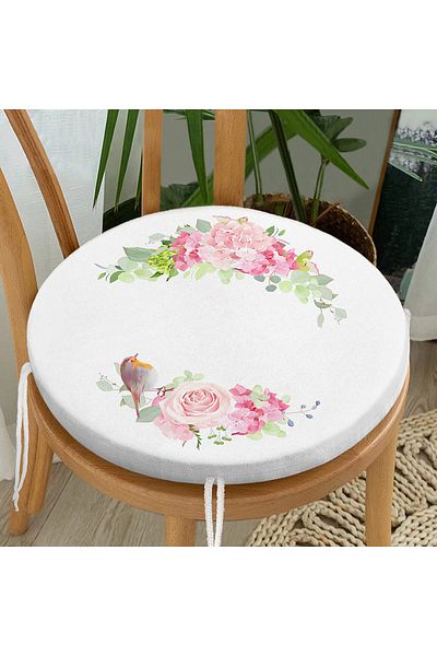 Realhomes A True Love Story Never Ends Colorful Modern Round Zippered Chair Cushion with Bird Motif