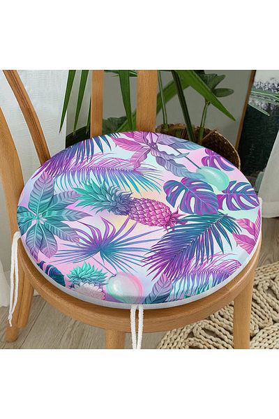 Realhomes Tropical Objects on Blue Background Modern Round Zippered Chair Cushion