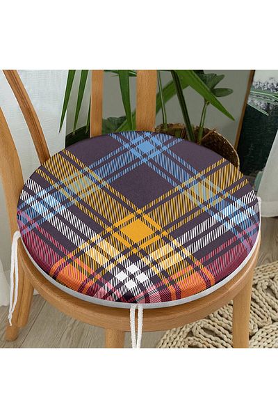 Realhomes Colorful Plaid Patterned Special Design Round Zippered Chair Cushion