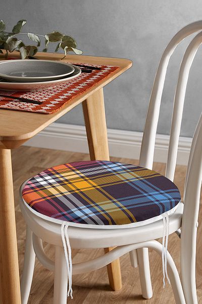 Realhomes Colorful Plaid Patterned Special Design Round Zippered Chair Cushion