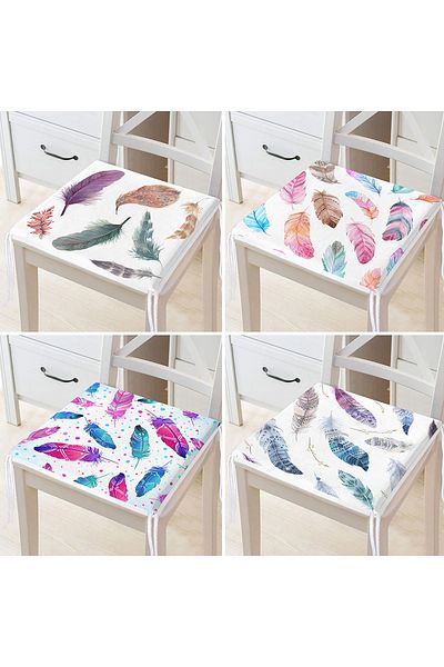 Realhomes Set of 4 Colorful Feathers Zippered Chair Cushions